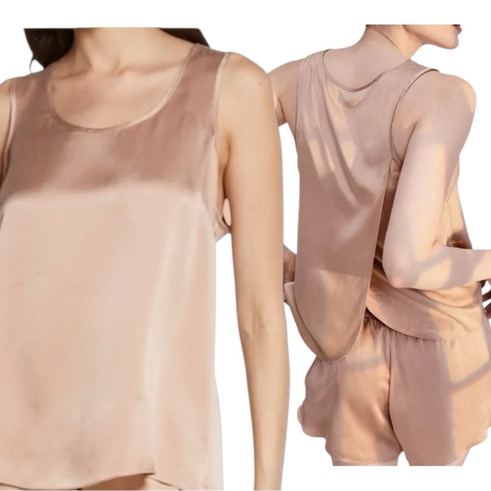 LUNYA Silk Sleepwear Tulip Top in Beige